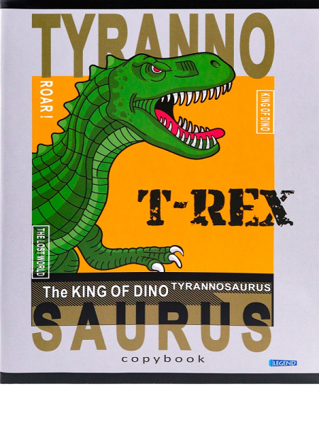 5_Тетрадь А5 96л клетка, скоба LEGEND Клевые тираннозавры, ассорти