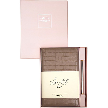 НАБОР ПОДАРОЧНЫЙ Ежедневник недатированный А5 + шариковая ручка, deVENTE Barbara, под кожу, кофе с молоком 136л