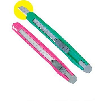 Нож канцелярский 9мм пластиковый корпус, фиксатор, ассорти