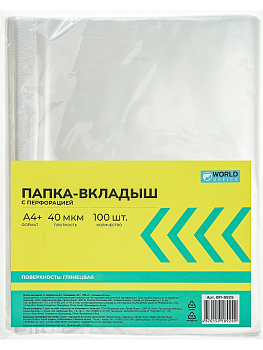 Файл с перфорацией A4 40мкр 100шт глянец WorldOffice
